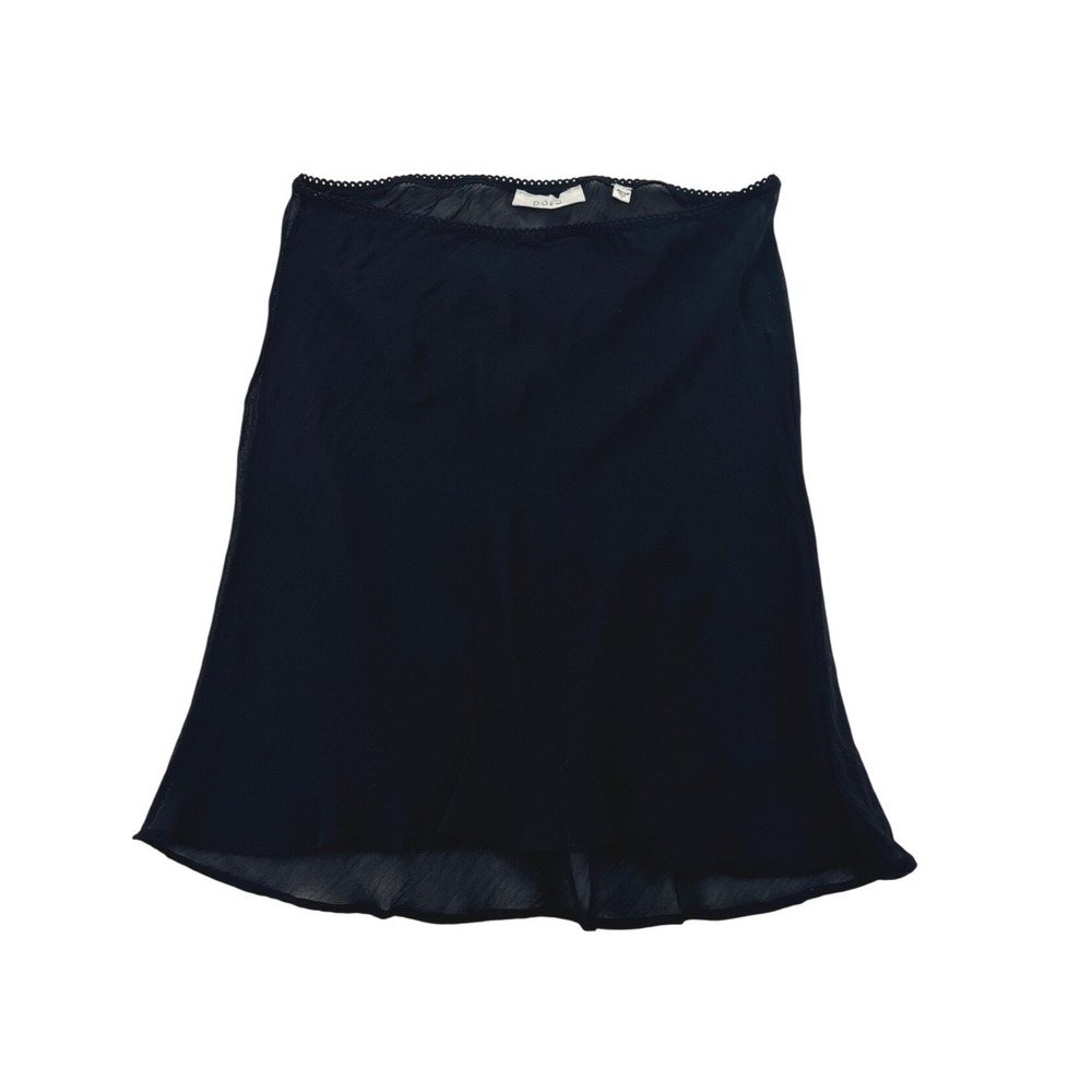 DOEN Silk Slip Skirt Womens Small Black Excellent Sheer Mini Lace Trim